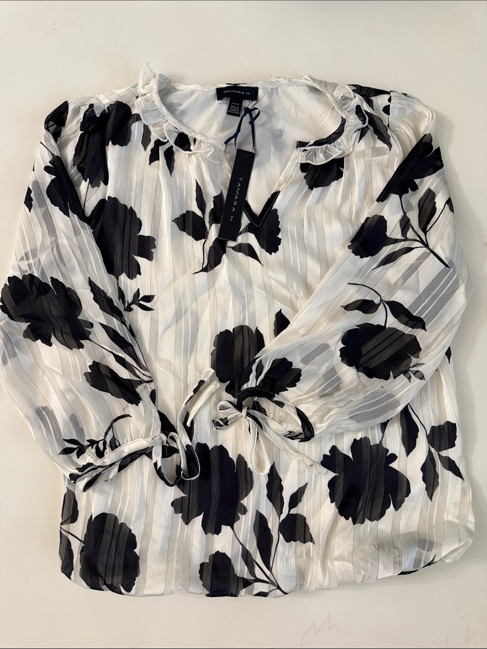 Banana Republic White Blouse with Black Floral Print